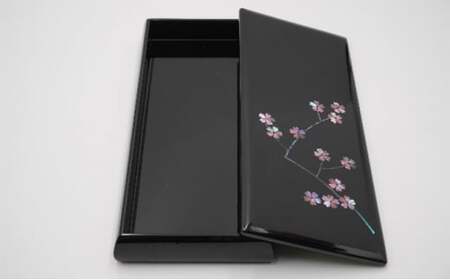 ペンBOX 桜（貝入）黒 雑貨 日用品 文房具 工芸品  FAD-1220
