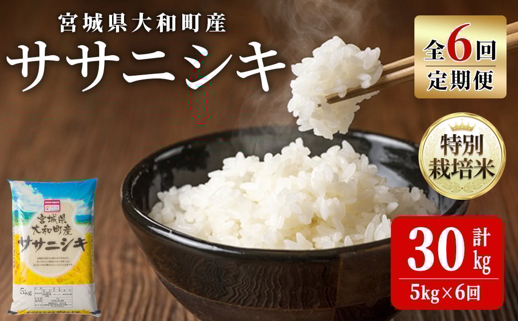 
            【令和7年産】＜6か月定期便＞特別栽培米 ササニシキ 5kg×6回(合計30kg) お米 おこめ 米 コメ 白米 ご飯 ごはん おにぎり お弁当 頒布会【農事組合法人若木の里】ta545
          