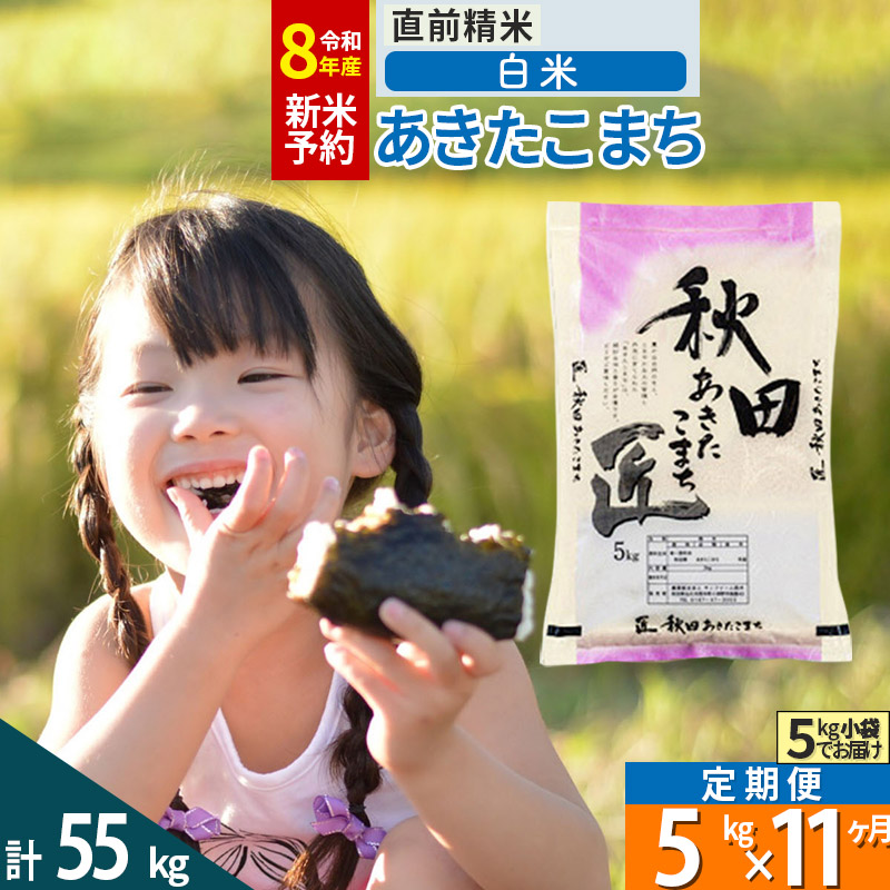 【白米】＜令和8年産 新米予約＞ 《定期便11ヶ月》秋田県産 あきたこまち 5kg (5kg×1袋)×11回 5キロ お米 匠