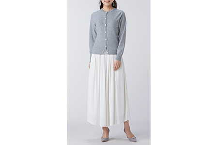 日本製 カシミヤ100% レディース クルーカーディガン ライトグレー Lサイズ [2567]