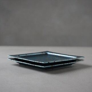 有田焼 青銅 14cmリム正角プレート 2点 セット【金善製陶所】食器 器 うつわ プレート 取り皿 青 窯変 上品 おしゃれ do057_イメージ4