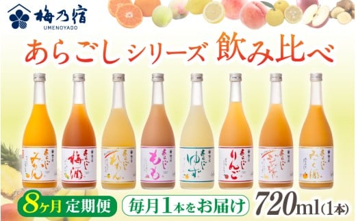梅乃宿 あらごしシリーズ 飲み比べ【８ヵ月定期便】毎月720ml×１本 ／ 定期便 梅乃宿酒造 お酒 リキュール ギフト 贈り物 プレゼント 人気 メーカー直送 みっく酒 ゆず みかん 梅酒 もも 果