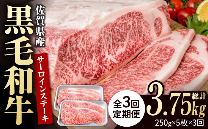
            【3回定期便】佐賀県産 黒毛和牛 贅沢 サーロインステーキ 250g×5枚（計1250g）【株式会社いろは精肉店】佐賀産和牛 牛肉 国産 肉 和牛 サーロイン ステーキ 冷凍 白石町 九州 定期便 [IAG093]
          