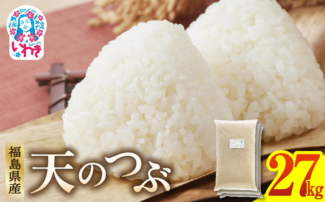 福島県産天のつぶ9kg×3袋 | 福島県産 米 精米 食味ランキング 産地直送 ふるさと納税 返礼品 送料無料 ブランド米 日本米 東北米 つや 旨味 甘み 香り 粘り コシ もちもち 天のつぶ R7年産 | FU006-27kg