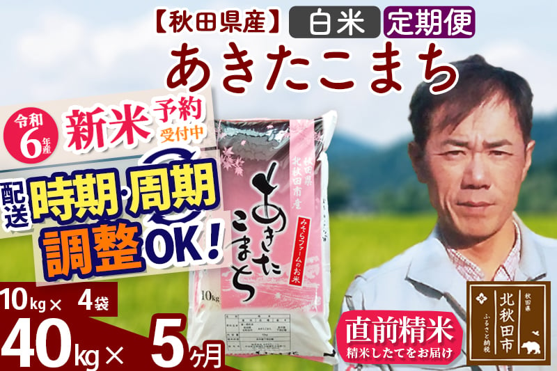 
※令和6年産 新米予約※《定期便5ヶ月》秋田県産 あきたこまち 40kg【白米】(10kg袋) 2024年産 お届け時期選べる お届け周期調整可能 隔月に調整OK お米 みそらファーム
