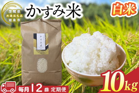 【先行予約】【2026年9月末より順次発送開始】【茨城県共通返礼品/潮来市】【12ヶ月定期便】栽培期間中出来るだけ農薬を減らしたかすみ米 10kg(白米)　茨城県潮来市産(BI-92)