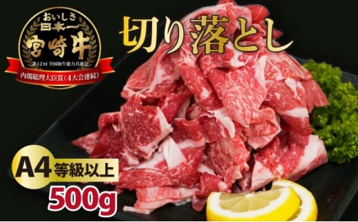 ＜冷凍＞A4等級以上！宮崎牛切り落とし(250g×2P・計500g)_K008-018