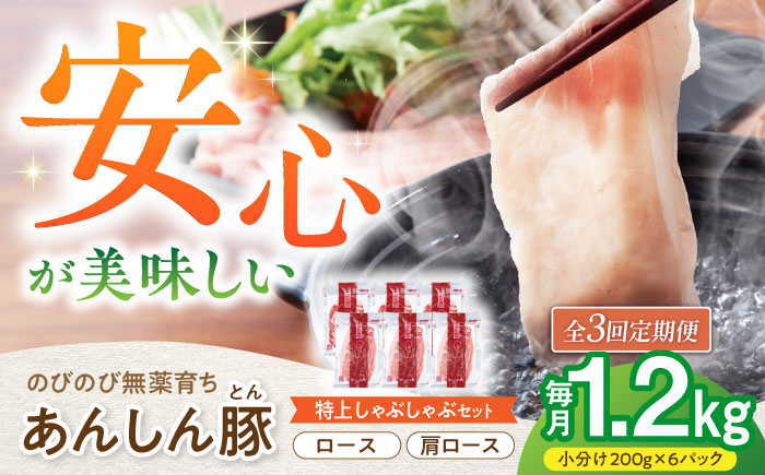 
            【3回定期便】あんしん豚 特上しゃぶしゃぶセット 豚肉 ロース 国産 白川町 / 藤井ファーム [AWAF010]
          