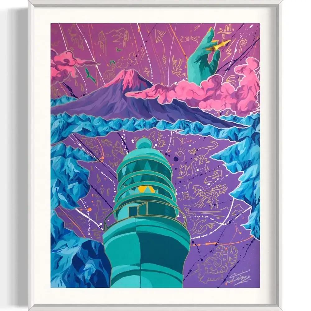 アクリル絵画 オーダー作品 F6(410mm×318mm)サイズ【絵画：御前崎の風景/ 額：ホワイト】