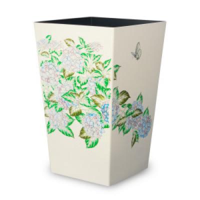 ふるさと納税 かつらぎ町 蒔絵調 ダストボックス M角 6.7L 紫陽花 ホワイト 和室に日本の美を添えるくず入れ