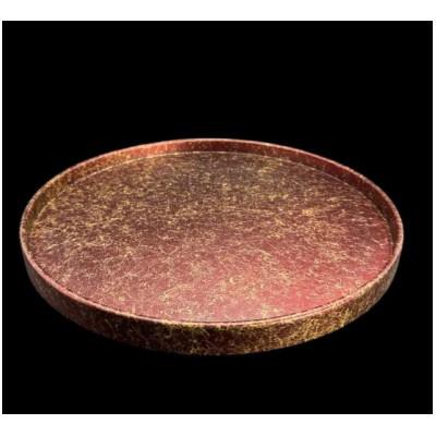 ふるさと納税 九度山町 木製 丸トレイ　乱糸 (マット仕上げ)　赤溜 |  | 01