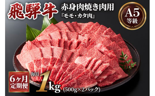 
[6ヶ月定期便][A5等級]飛騨牛赤身肉焼き肉用 1kg(500g×2パック)『モモ・カタ肉』[0350]
