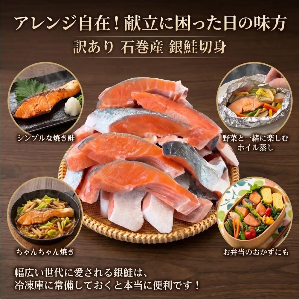 【訳あり】石巻産 冷凍 銀鮭 切身 3kg 国産 鮭 不揃い 魚