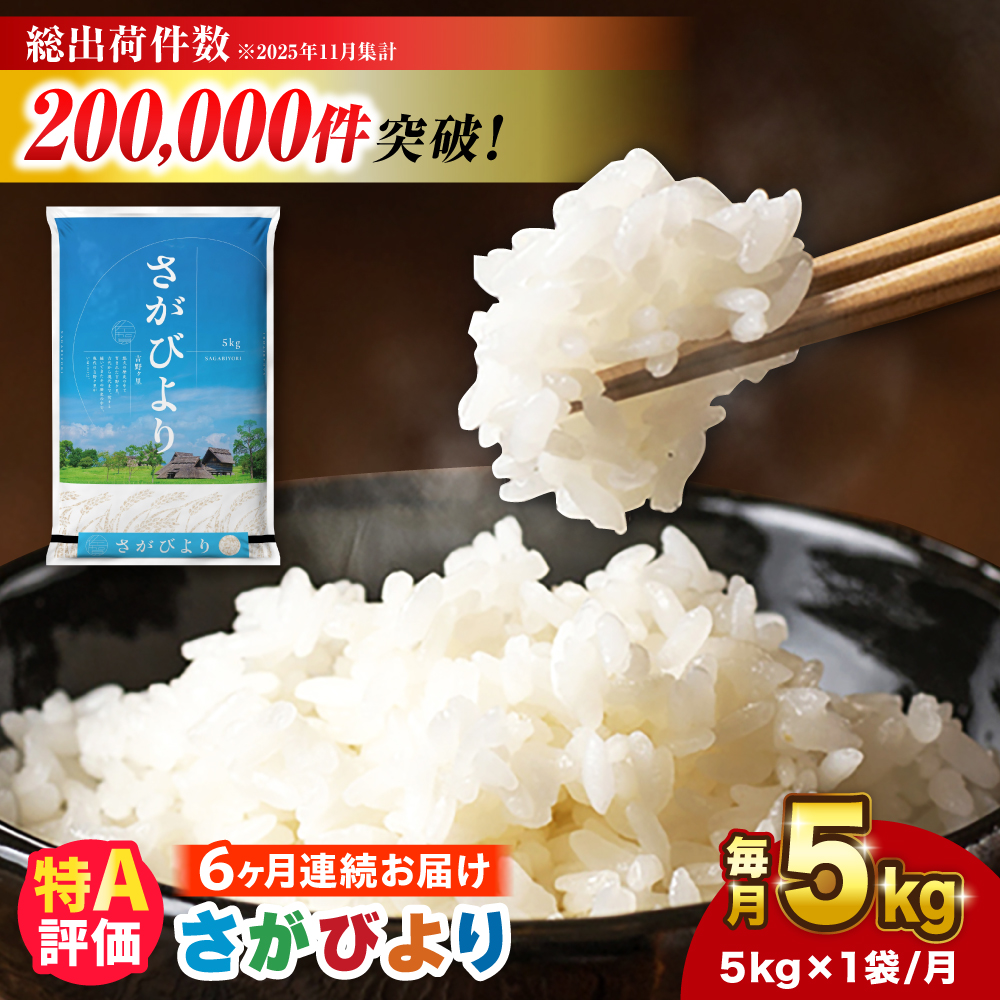 【5kg×6回定期便】【令和7年産】さがびより 計30kg（5kg×6回）吉野ヶ里町/増田米穀 [FBM003]