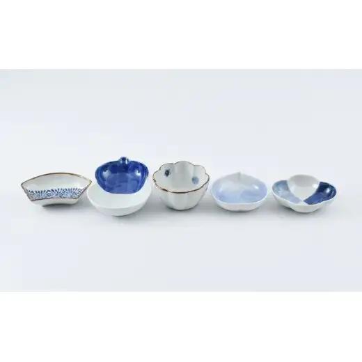 有田焼 いろんな形の器 染付5点セット【まるぶん】食器 器 うつわ 磁器 陶磁器 小皿 小付 小鉢 染付 モダン かわいい おしゃれ ギフト 5点 セット aw132