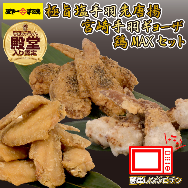 【レンジでチンするだけ♪】極旨塩手羽先唐揚げ 手羽ギョーザ 鶏MAX！セット