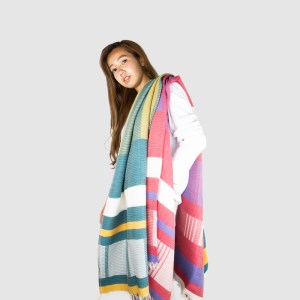 【播州織ダブルフェイスブロックコットンストール】LAGOON.TURQUOISE  44-14