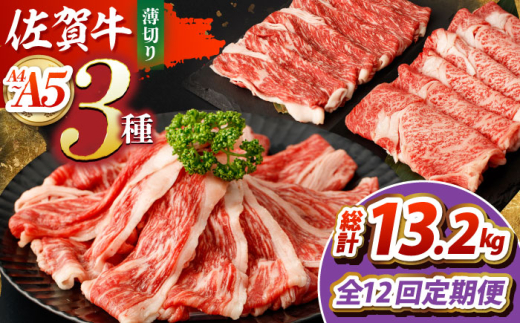 【全12回定期便】佐賀牛 薄切りセット（モモ/カタ赤身/ロース）　【吉祥】 [HCW008]