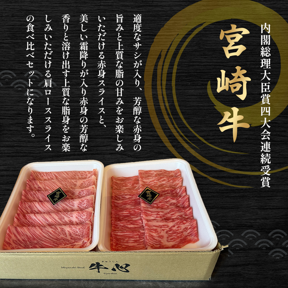 【A4等級以上】宮崎牛赤身・ローススライス食べ比べ 800g 黒毛和牛 牛肉 赤身 すき焼き 内閣総理大臣賞4大会連続受賞