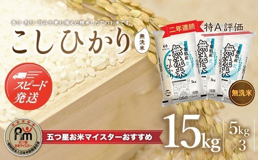 【最短2～7営業日出荷】令和7年産 2年連続特A評価!千葉県産コシヒカリ15kg無洗米（5kg×3袋） ふるさと納税 無洗米 15kg 千葉県産 大網白里市 コシヒカリ お米 米 こめ 送料無料 E009