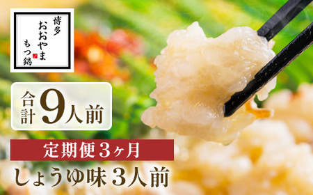 【定期便3ヶ月】博多もつ鍋おおやま　しょうゆ味　3人前　AH020