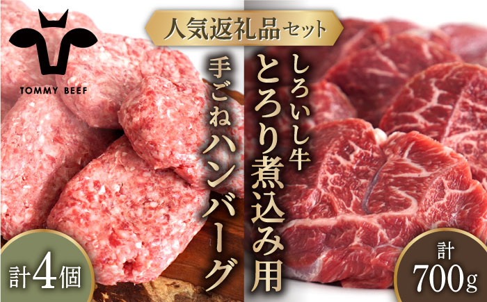 
            【牧場直送】人気返礼品セット！手ごねハンバーグ 4個＆しろいし牛 とろり煮込み用 700g【佐賀セントラル牧場】佐賀県産 肉 お肉 牛肉 食べ比べ ハンバーグ カレー シチュー 詰め合わせ 九州 佐賀県 白石町 [IAH114]
          