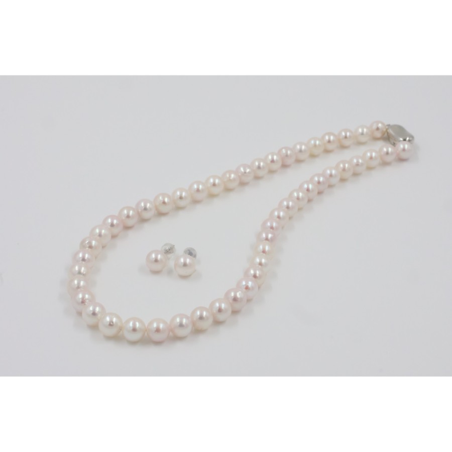 アコヤパール　ネックレス・ピアス（E8.0mm）セット (ピンク）1(MKhp-006)
