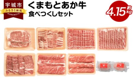 牛肉 くまもとあか牛 約4.15kg 和牛 赤身肉 カルビ 切落し 肩ロース ロース 部位混在 ハンバーグ すき焼 しゃぶしゃぶ ステーキ セット 牛肉詰め合わせ 国産牛肉 九州産牛肉 熊本県産牛肉 食品 冷凍 あか牛 食べつくし セット 合計約4.15kg ハンバーグ 切落し カルビ 肩ロース