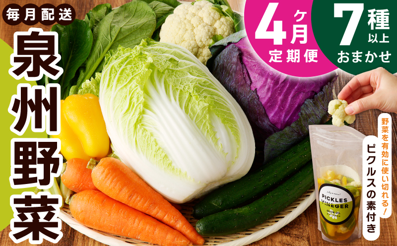 旬の新鮮 野菜セット（7種以上）定期便 全4回 おまかせ ピクルスの素 ファミリー向け いずみピクルス NSW【毎月配送コース 大阪 泉佐野 大阪府 泉佐野市】