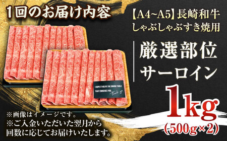 【全6回定期便】【厳選部位】【A4〜A5】長崎和牛サーロインしゃぶしゃぶすき焼き用　1kg（500g×2p）【株式会社 MEAT PLUS】[QBS088]