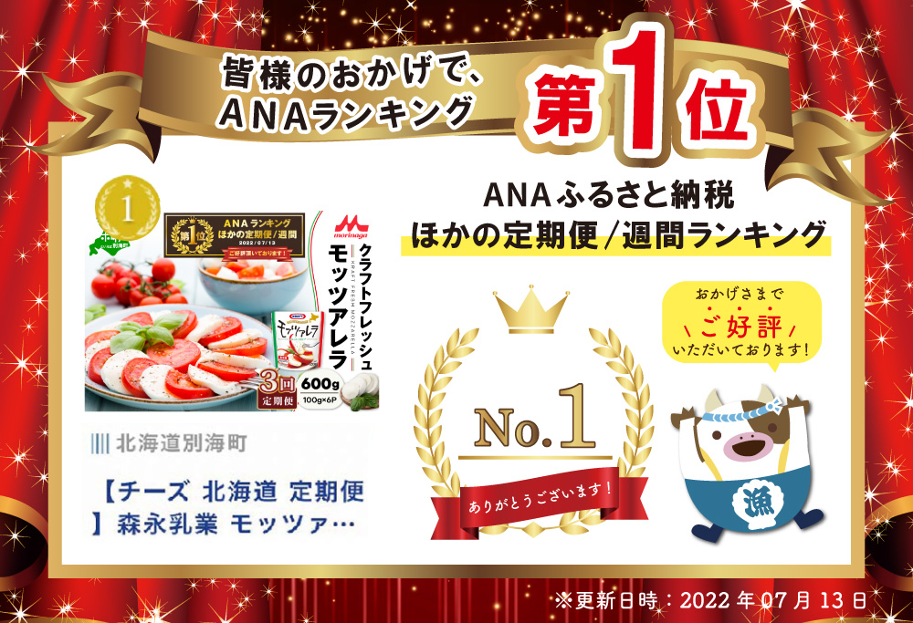 御礼！ランキング第1位獲得！【チーズ 北海道 定期便】森永乳業 モッツァレラチーズ 600g 詰め合わせ (100g×6P) × 3ヵ月【全3回】（北海道産 詰合せ）