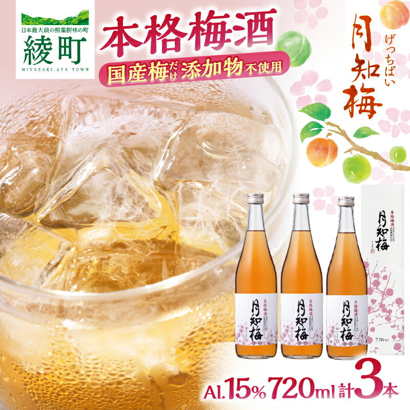 【ふるさと納税】【雲海酒造】 国産梅100%使用 本格梅酒 「月知梅」 720ml × 3本 お酒 アルコール 飲料 梅酒 うめ酒 国産 スッキリ 爽やか 甘み あっさり ロック ソーダ割 おすすめ ギフト 贈り物 プレゼント 贈答 お祝い 記念日 ご褒美 常温 宮崎県 綾町 送料無料