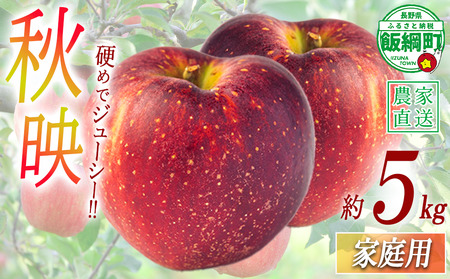 りんご 秋映 家庭用 5kg 渡辺農園 沖縄県への配送不可 2026年10月上旬頃から2026年10月中旬頃まで順次発送予定 令和8年度収穫分 エコファーマー認定 減農薬栽培 長野県 飯綱町 [1020]