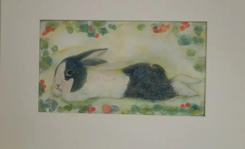 【 限定１点 】 「 USAGI・ラズベリー 」 絵画 アート インテリア うさぎ 一点物