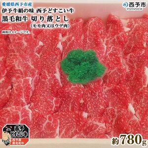 愛媛県西予市産　伊予牛絹の味西予どすこい牛黒毛和牛切り落とし（モモ肉又はウデ肉）780g