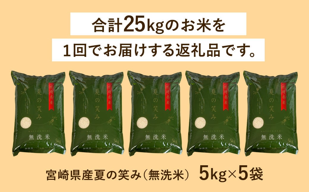 宮崎県産夏の笑み（無洗米）25kg 5kg×5袋