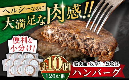 【蝦夷鹿×牧草牛×放牧豚】ハンバーグ 10個  鹿肉 牛肉 豚肉 小分け 冷凍 北海道 [AXBP004]