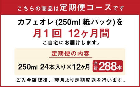 【定期便年12回】 カフェオレ 計288本（250ml×24本入り×12ヶ月）らくのうマザーズ