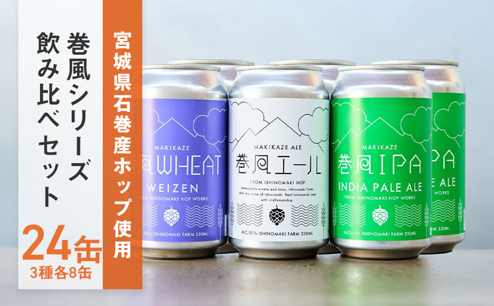 石巻クラフトビール 缶 飲み比べ 3種 24本セット クラフトビール 350ml 24本 セット クラフト ビール beer 缶ビール 宮城県 石巻市 国産 お中元 お歳暮 内祝い 巻風エール 巻風IPA 巻風WHEAT
