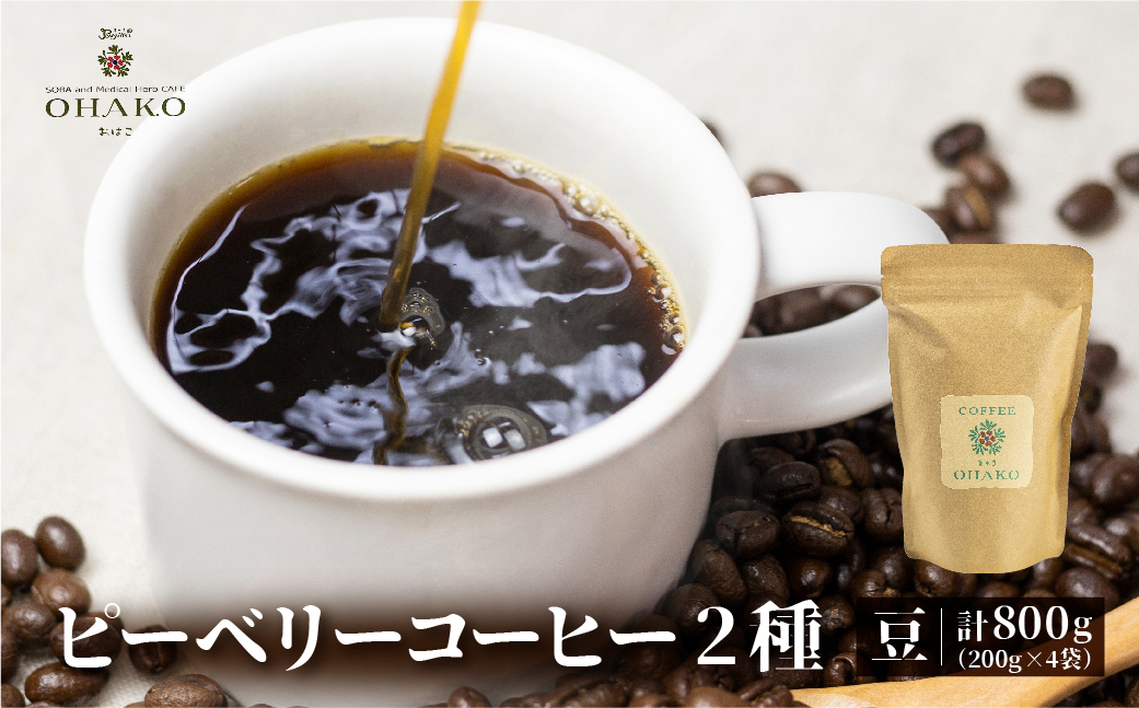 
            人気2種飲み比べ 珈琲豆 ブラジルショコラ・OHAKOブレンド 1袋200g×各種2袋ずつ 計800g コーヒー豆 ピーベリーコーヒー
          