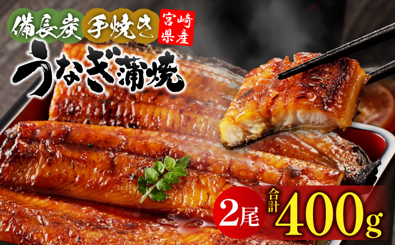【宮崎県産】うなぎ備長炭手焼き蒲焼2尾(400g) 鰻 うなぎ ウナギ 国産 蒲焼 2尾 うなぎの蒲焼 鰻の蒲焼 鰻蒲焼 惣菜 グルメ お取り寄せ 冷凍 真空パック パック 簡単調理 時短料理 湯煎 