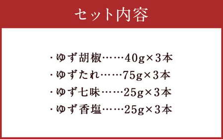 ゆず胡椒 40g ゆずたれ 75g ゆず七味 25g ゆず香塩 25g ×各3本セット【計12本】 柚子胡椒 七味 ゆず 柚子 タレ 塩 調味料