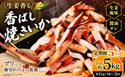 【 5ヶ月定期便 】 生姜香る香ばし焼きいか （ 約1kg × 1袋 ） 鮮度 耳 醤油ダレ 食感 おつまみ イカ いか 魚類 海鮮 魚介類 魚介 国産 冷凍 ムラサキイカ