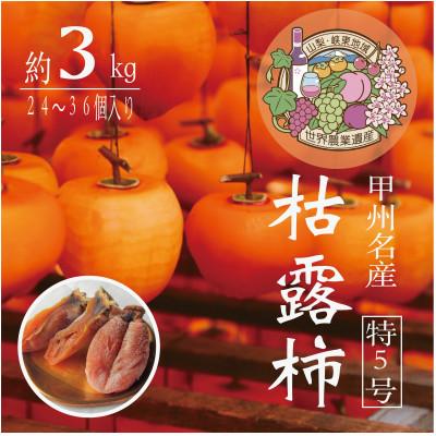 ふるさと納税 山梨市 伝統の技・手揉みで丹精込めて作りあげた甲州名産 『枯露柿・特5号』　約3kg