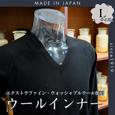 
CAMETARO メンズ　ウールインナー　Vネック　ブラック　Lサイズ【1136188】
