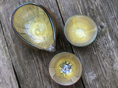 ガラス工芸品 銀彩 飴釉酒器(片口・盃2個) 宮澤ガラス IB095-002 酒器 酒器