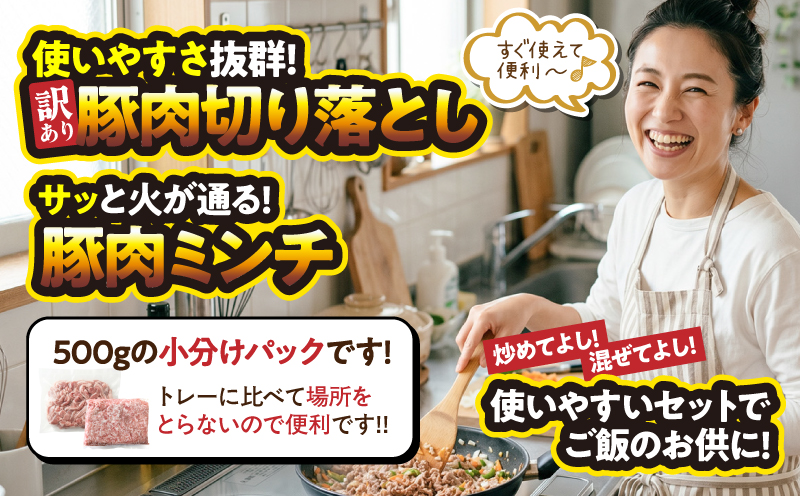 鹿児島県産豚肉 ＜訳あり＞切り落とし（1,500g）・豚ミンチ（1,500g）セット　KN179-002-03【おきどき】