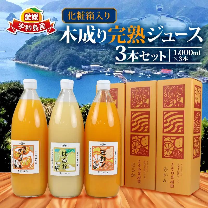 完熟 みかんジュース 化粧箱入り 木成り 1000ml×3本 こうの果樹園 みかんｼﾞｭｰｽみかんｼﾞｭｰｽみかんｼﾞｭｰｽ H020-182002