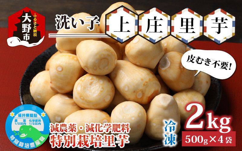 
                  【先行予約】【皮むき不要】減農薬・減化学肥料の特別栽培里芋 上庄里芋 冷凍 洗い子 2kg【10月上旬から順次発送】
                