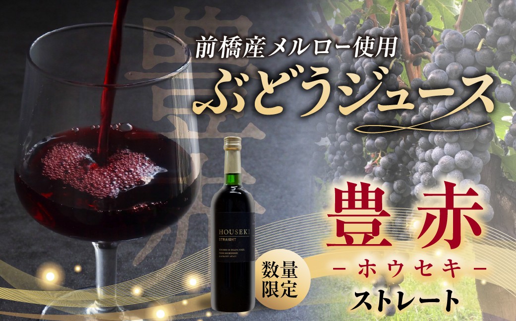
                  ぶどうジュース 豊赤 (ホウセキ) ストレート 1本 数量限定 | ジュース ブドウジュース ぶどう フルーツ 葡萄 メルロー 芳醇 濃厚 贅沢 ごほうび 贈答用 ギフト プレゼント 希少 道の駅 まえばし赤城 群馬県 前橋市
                